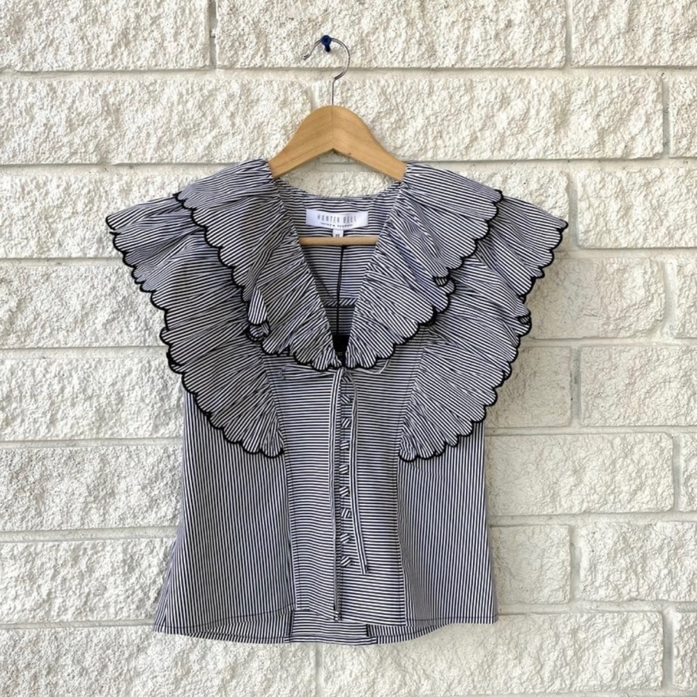 Hunter Bell Creswell Top Charcoal Stripe ruffles small NWOT
